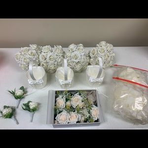 Wedding flower set in ivory. Fake flowers used once from Etsy.